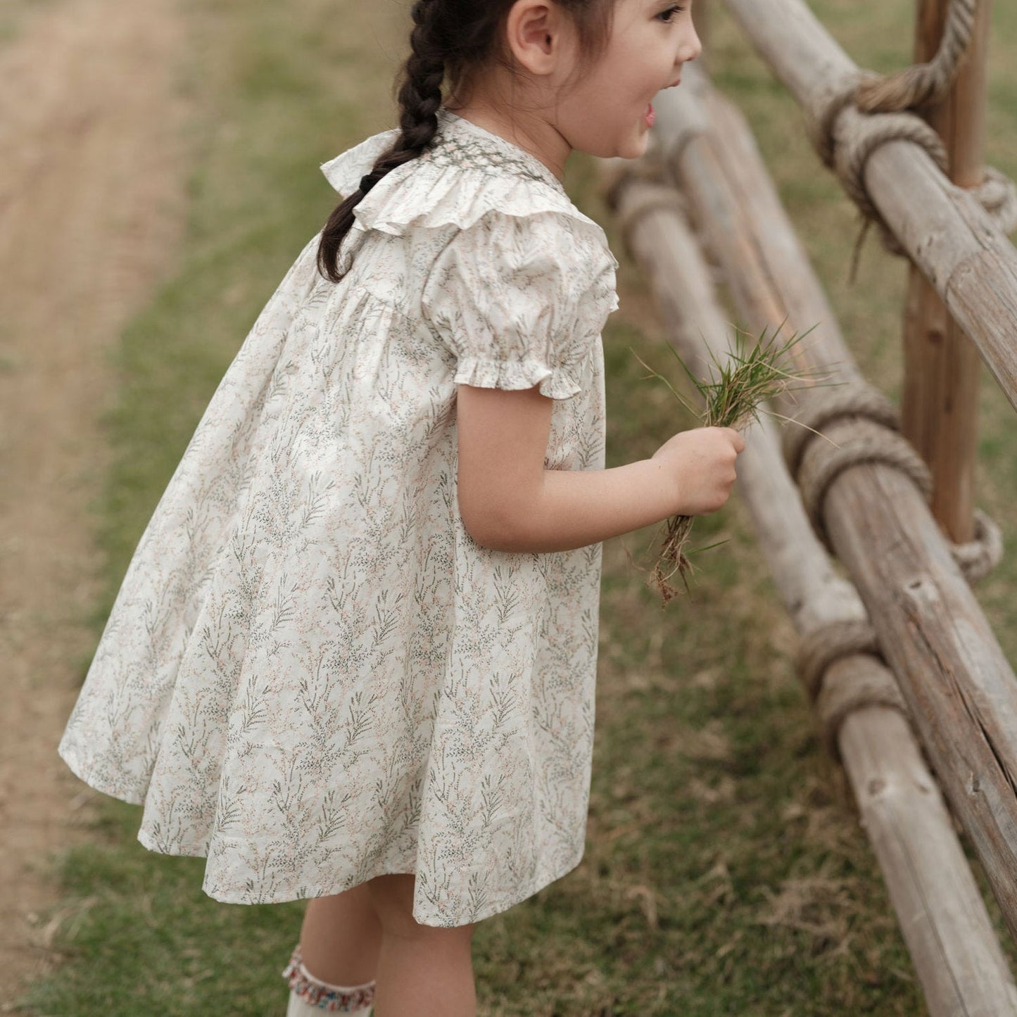 Floral Pattern Smocked Collar Dress,12M to 7T.