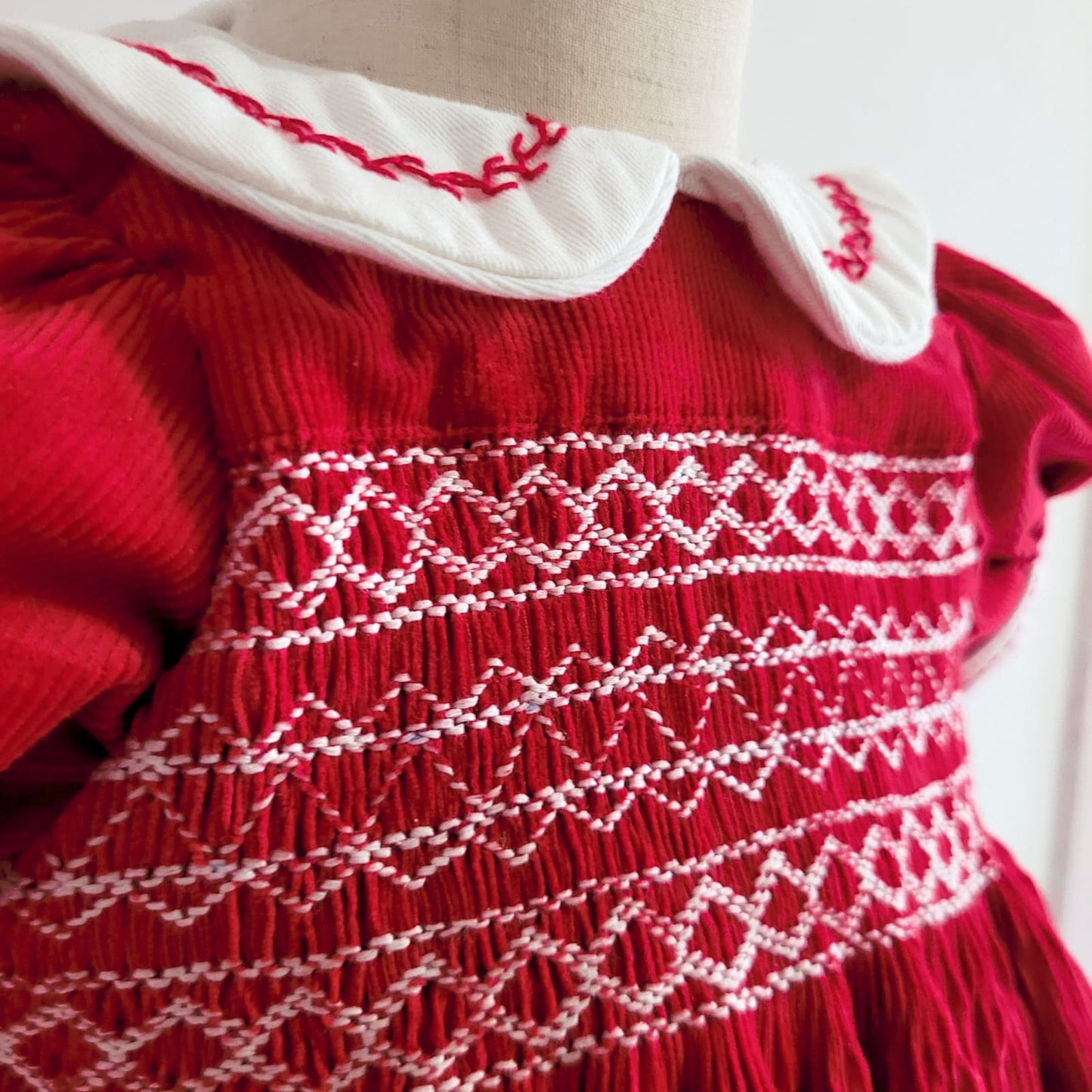 ❤️ Hand-Smocked Red Corduroy Holiday Dress,12M to 8T.