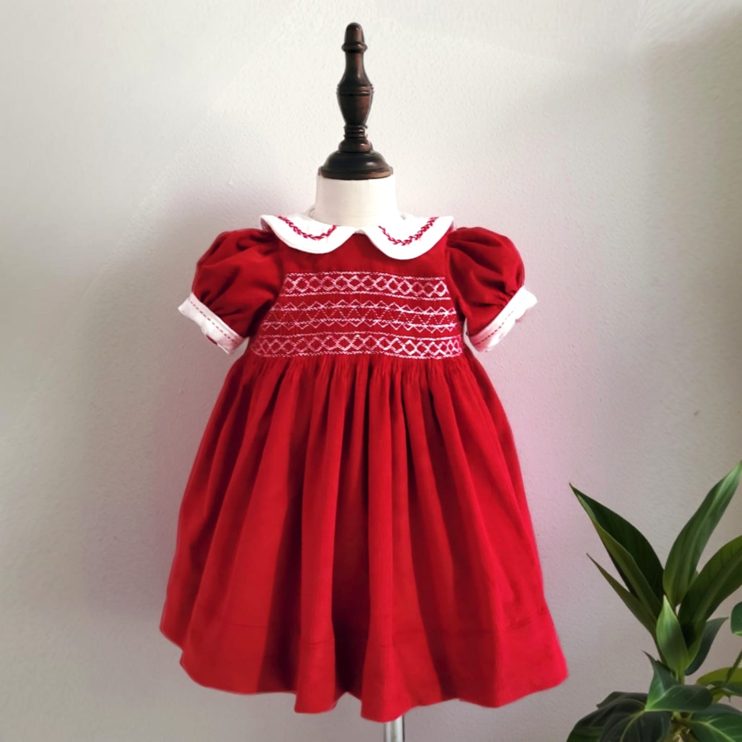❤️ Hand-Smocked Red Corduroy Holiday Dress,12M to 8T.