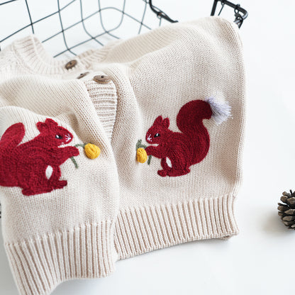 Hand Embroidered Squirrel Cardigan,2T to 6T.