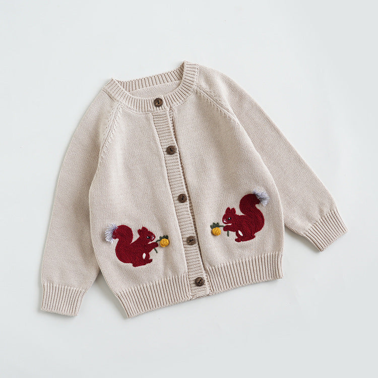 Hand Embroidered Squirrel Cardigan,2T to 6T.