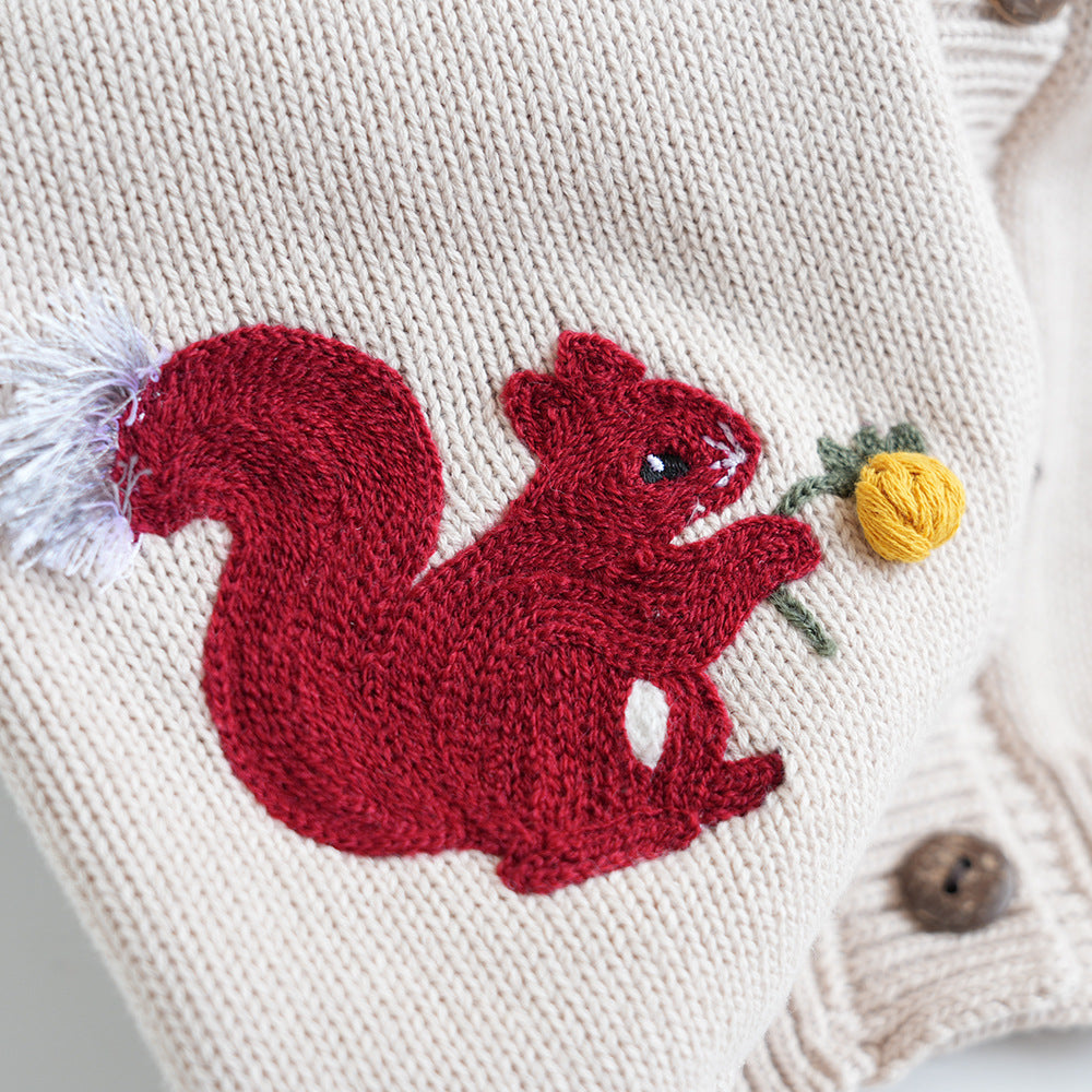 Hand Embroidered Squirrel Cardigan,2T to 6T.