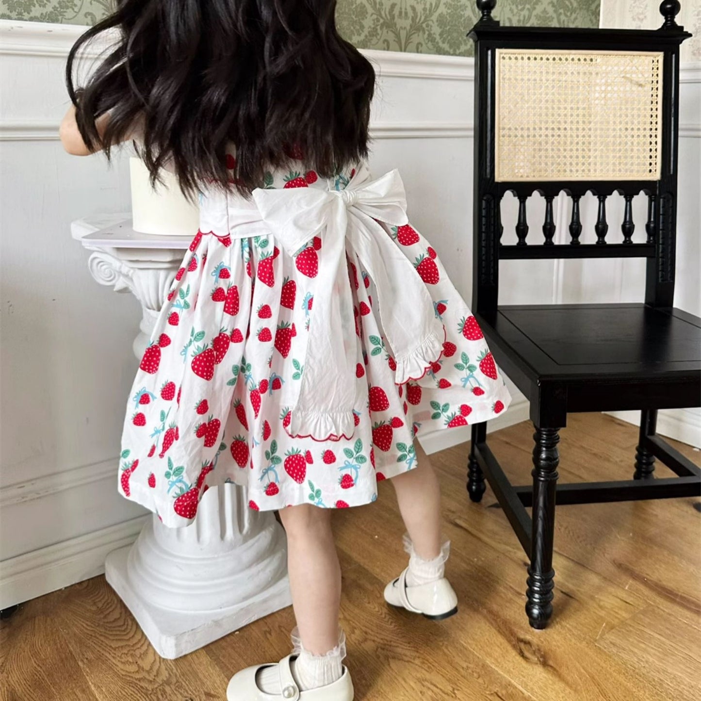 Cute Strawberry Embroidered Dress,2T to 7T.
