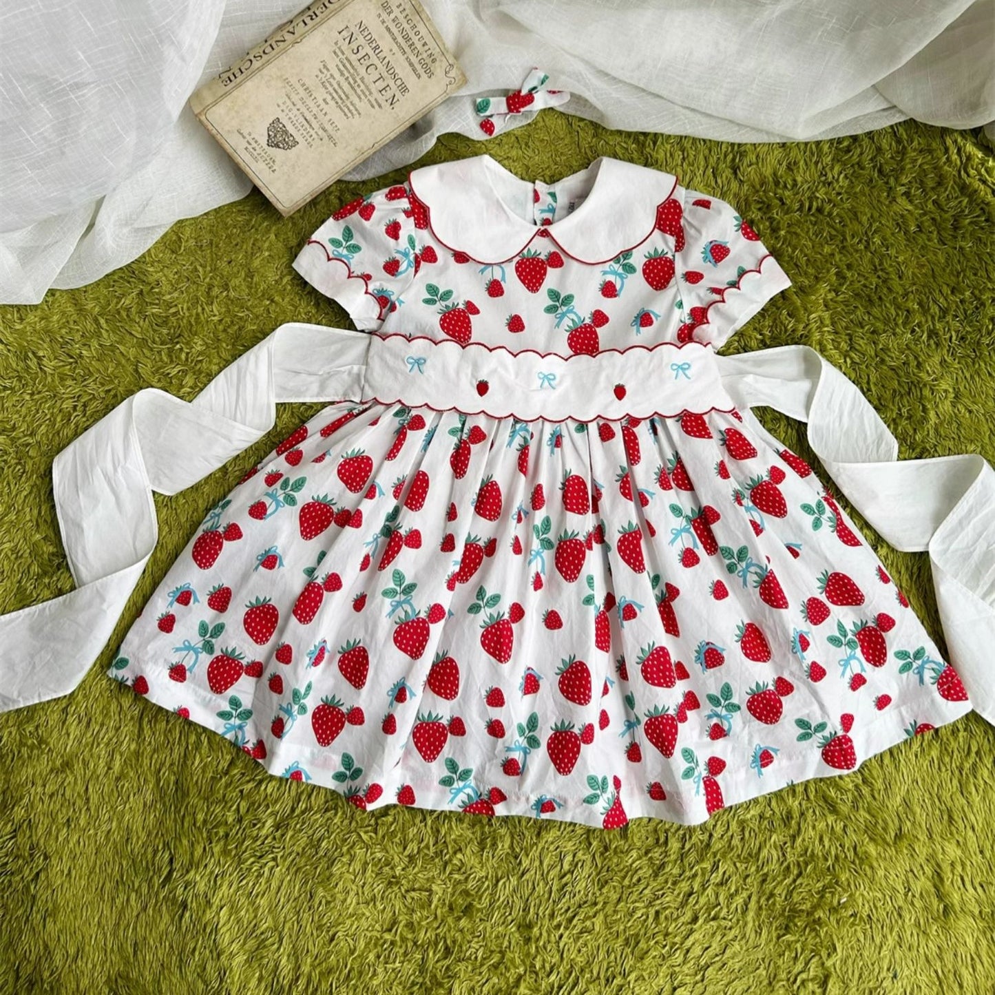 Cute Strawberry Embroidered Dress,2T to 7T.