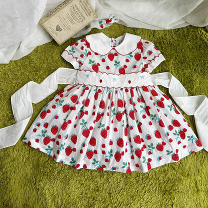 Cute Strawberry Embroidered Dress,2T to 7T.