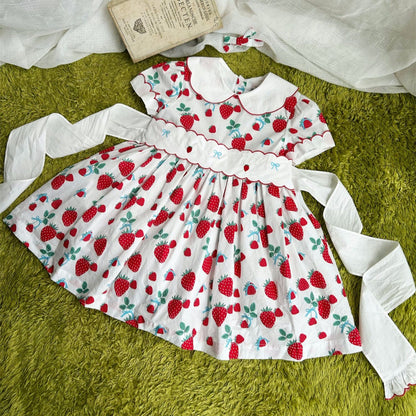 Cute Strawberry Embroidered Dress,2T to 7T.