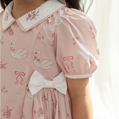 Cute Swan Bow Dress,12M to 6T.
