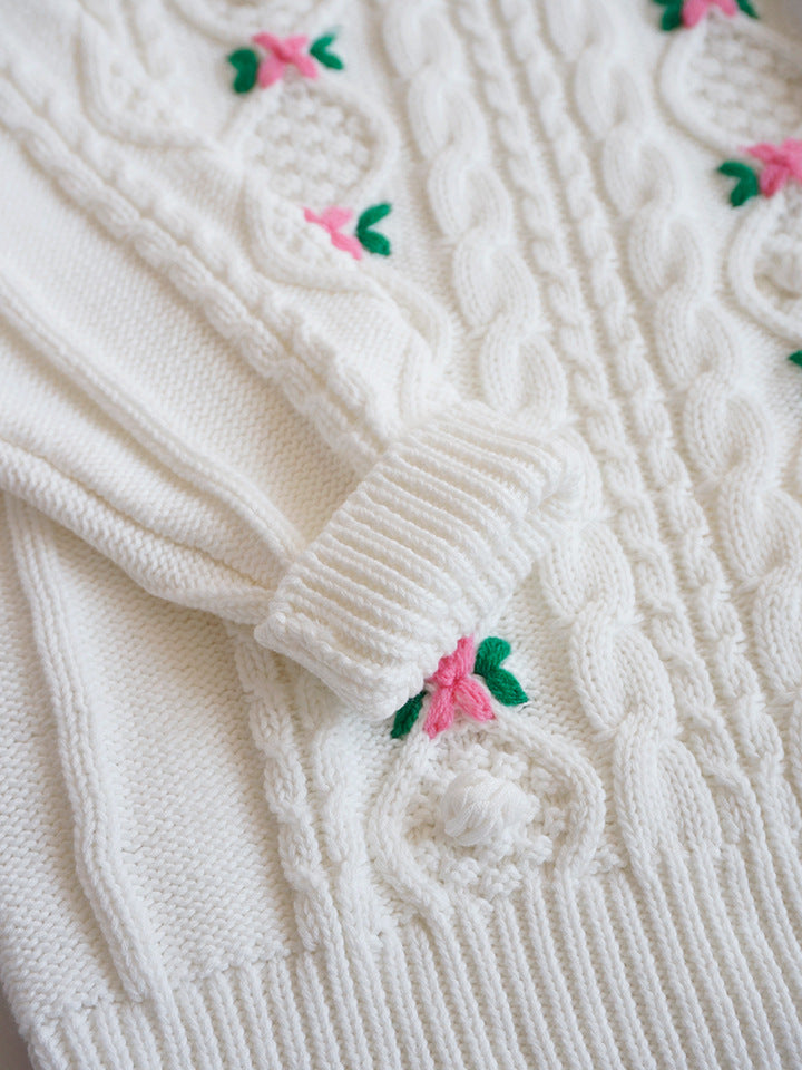 Hand-Embroidered Cotton Cardigan,2T-6T