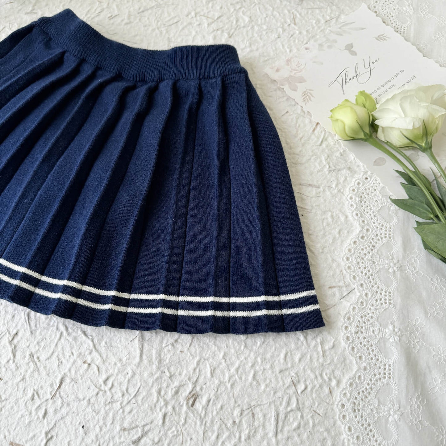 Cute Navy Collar Top & Pleated Skirt,2T to 8T.