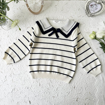 Cute Navy Collar Top & Pleated Skirt,2T to 8T.