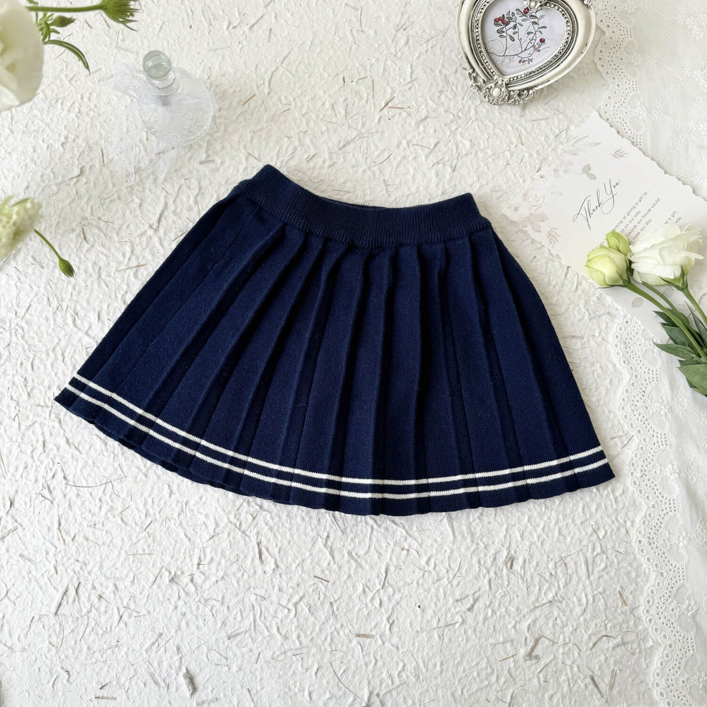 Cute Navy Collar Top & Pleated Skirt,2T to 8T.