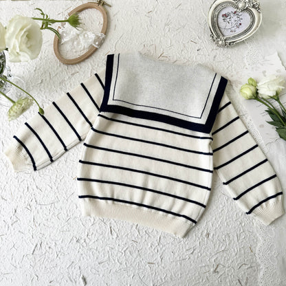 Cute Navy Collar Top & Pleated Skirt,2T to 8T.