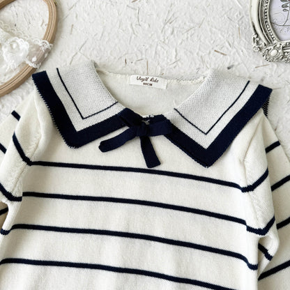 Cute Navy Collar Top & Pleated Skirt,2T to 8T.