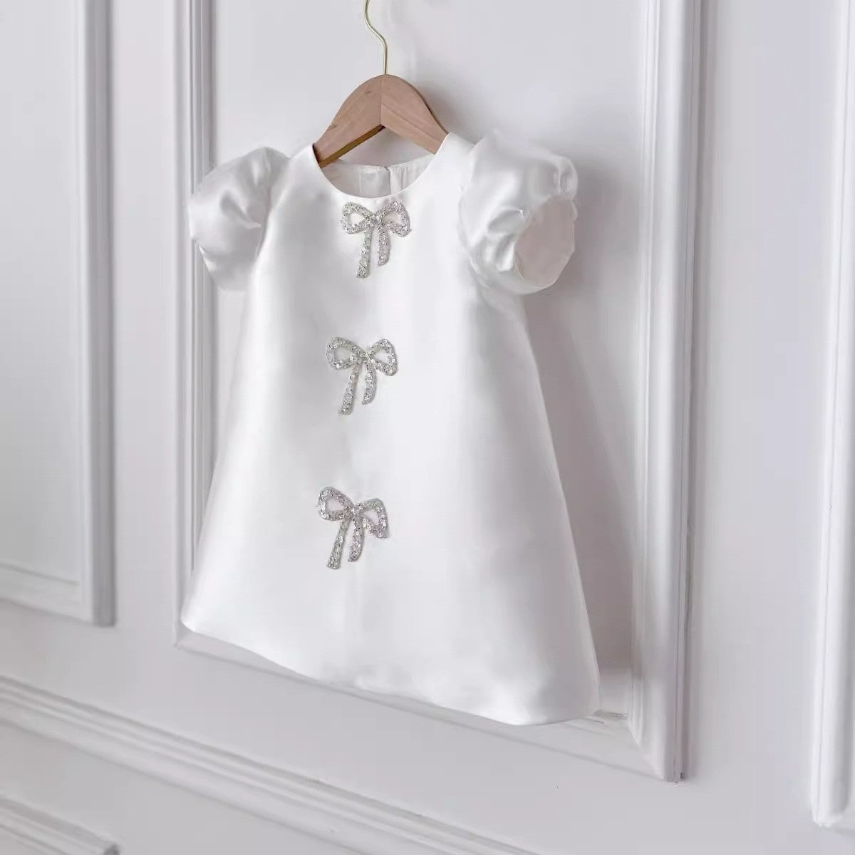 Stunning White Embellished Bow Dress,12M to 5T.