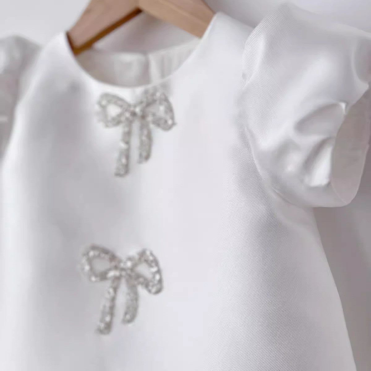 Stunning White Embellished Bow Dress,12M to 5T.