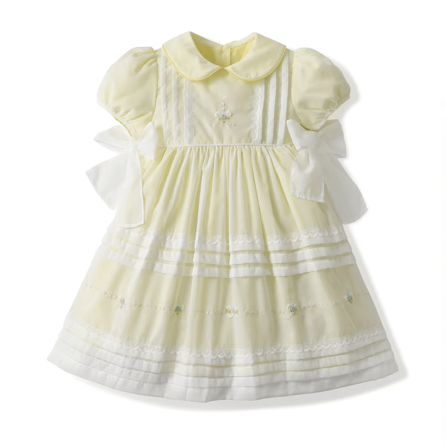Hand Embroidered Heirloom Dress,Yellow/Pink,12M to 6T.