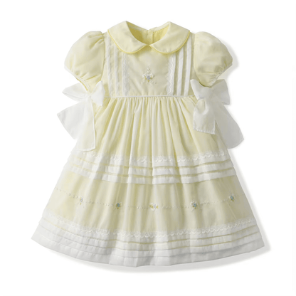 Hand Embroidered Heirloom Dress,Yellow/Pink,12M to 6T.