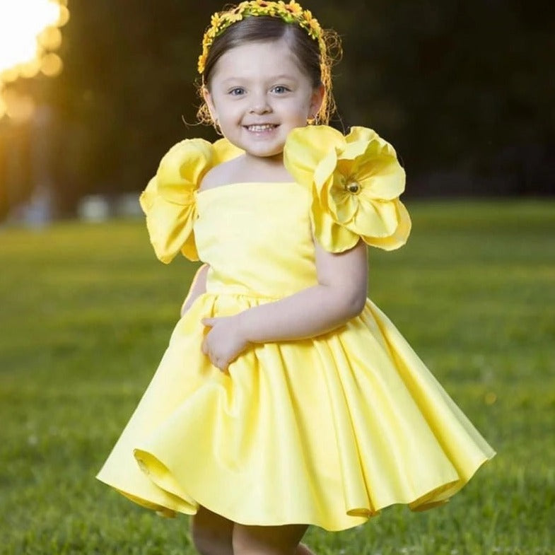 Adorable Flower Sleeves Dress,White/Pink/Purple,12M to 6T.