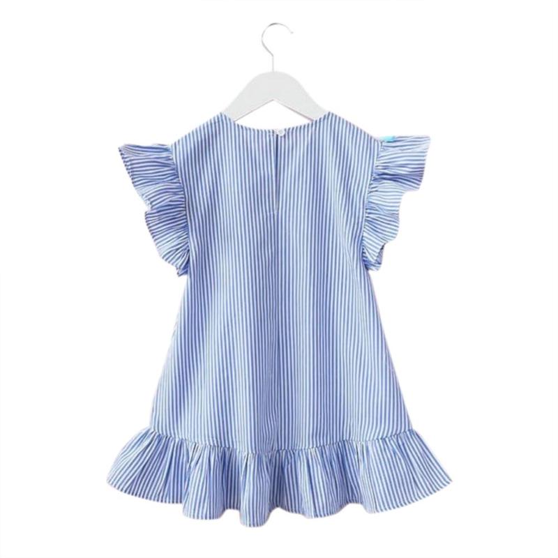 Tassel Flying Sleeve Dress, Blue, Cotton - Dream Town Store