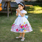 Floral Print Dress With Bow & Headband,White/Pink,12M to 7T.