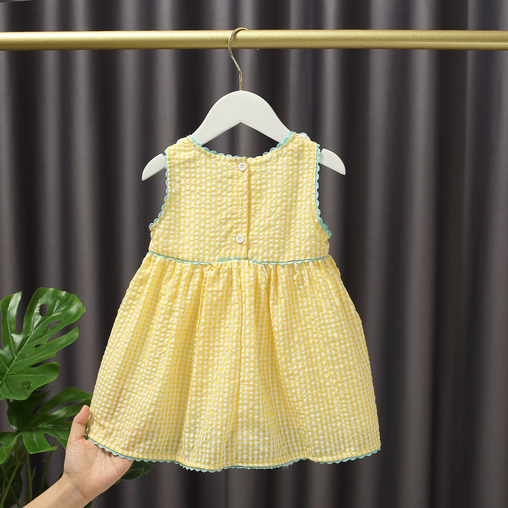Golden Yellow Hand Smocked Sleeveless Baby Girls Silk Dress 3 Months