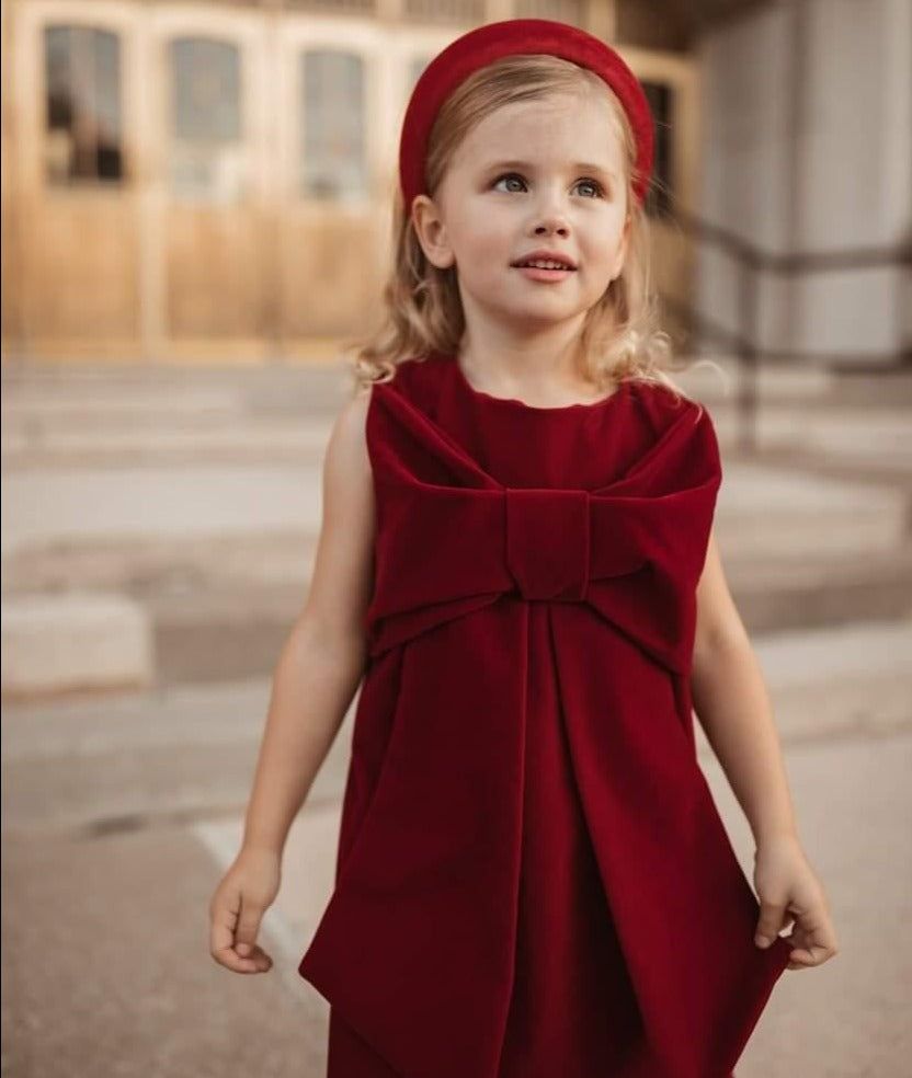 Stunning Red Bow Velvet Dress,12M to 6T.