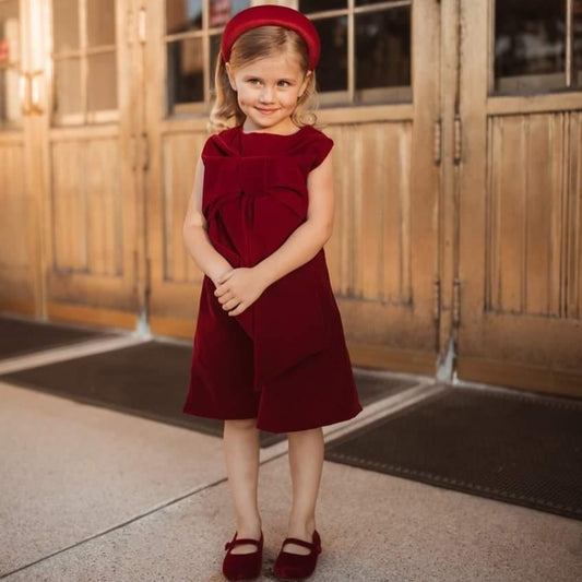 Stunning Red Bow Velvet Dress,12M to 6T.