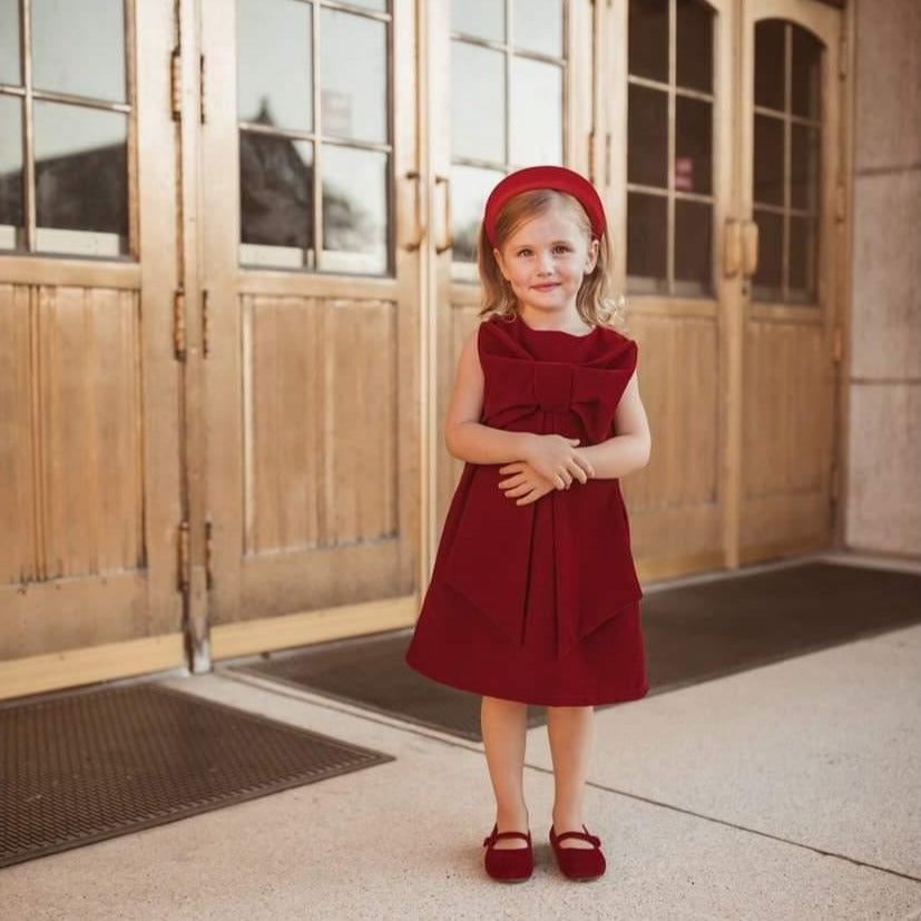 Stunning Red Bow Velvet Dress,12M to 6T.