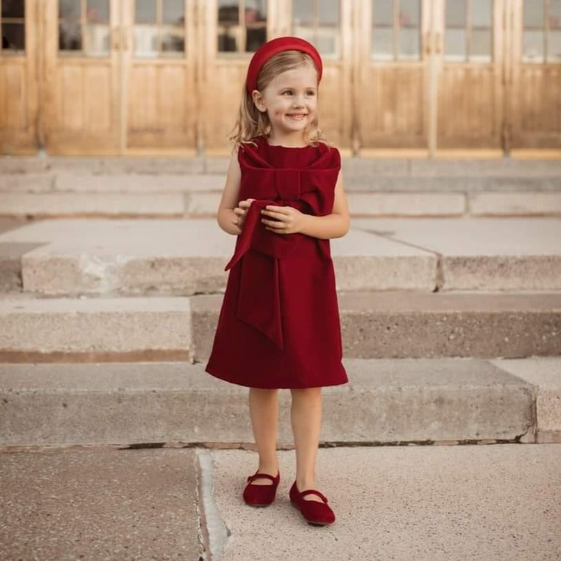 Stunning Red Bow Velvet Dress,12M to 6T.