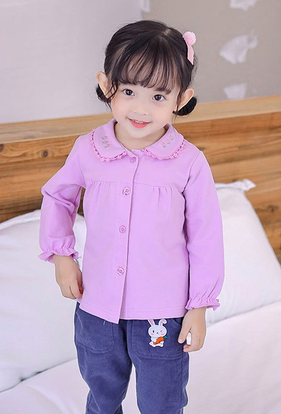 Cute Full Sleeves Top/Shirt, White/Purple,12M to 7T.