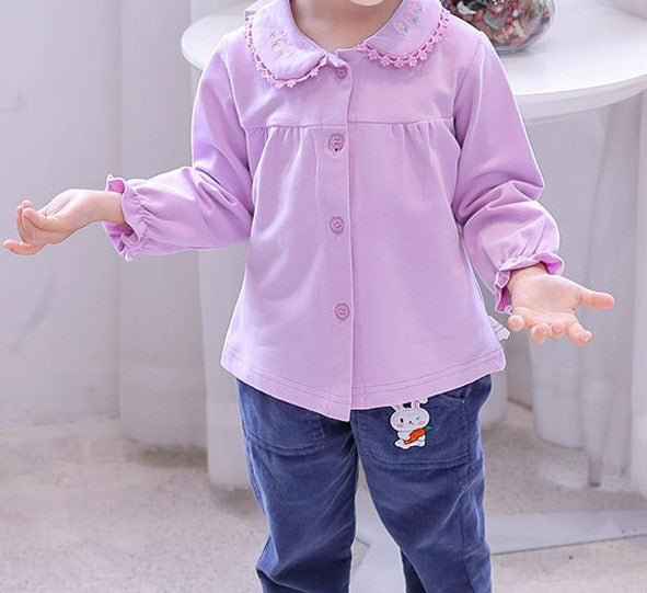 Cute Full Sleeves Top/Shirt, White/Purple,12M to 7T.