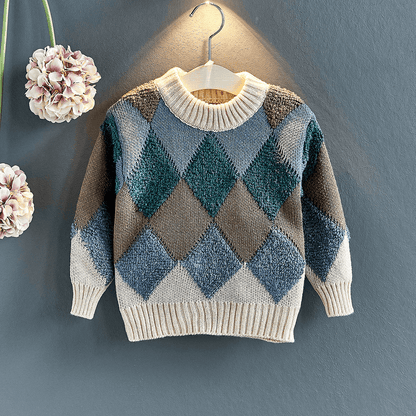 Unisex Cozy O-Neck Sweater,Red/White,3T to 7T.