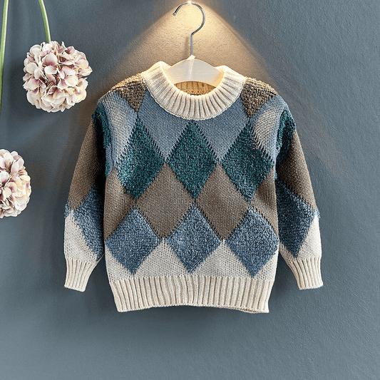 Unisex Cozy O-Neck Sweater,Red/White,3T to 7T.