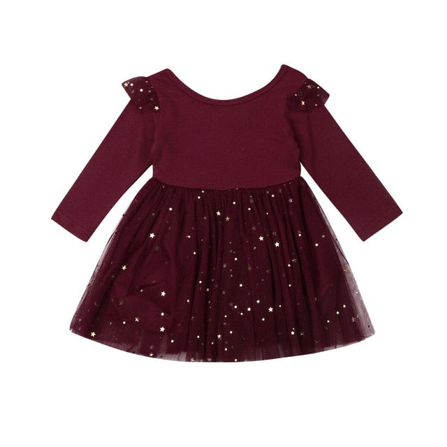 Full sleeves sequined stars tutu, Black/Red Wine,12M to 5T.