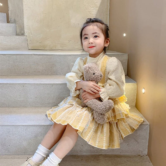 Tiered Yellow Plaid Dress,2T to 7T.