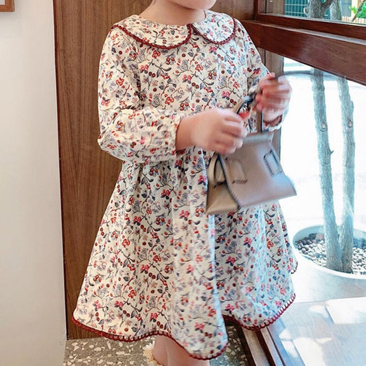 Cute Printed Peter Pan Collar Dress,2T to 6T.