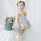 Spanish Style Vintage Floral Dress With Bloomer,Yellow/Pink,12M to 6T.