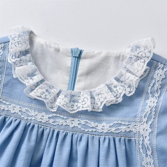 Blue Spanish Summer Dress With Bonnet,9M to 5T.