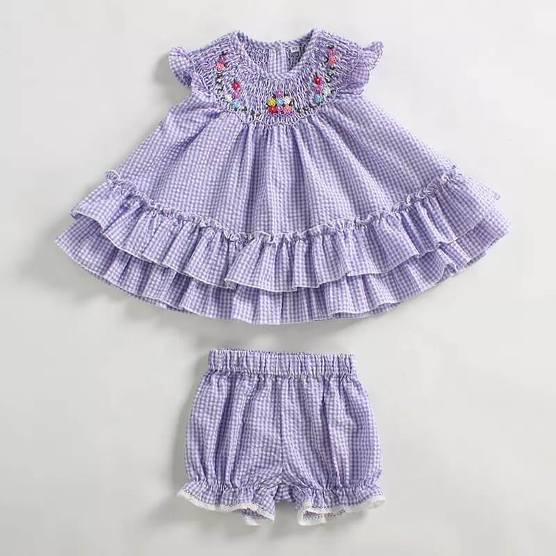 Purple Hand Smocked Bishop Dress,2T to 7T.