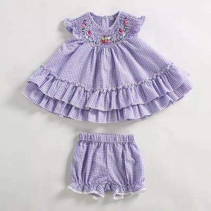 Purple Hand Smocked Bishop Dress,2T to 7T.