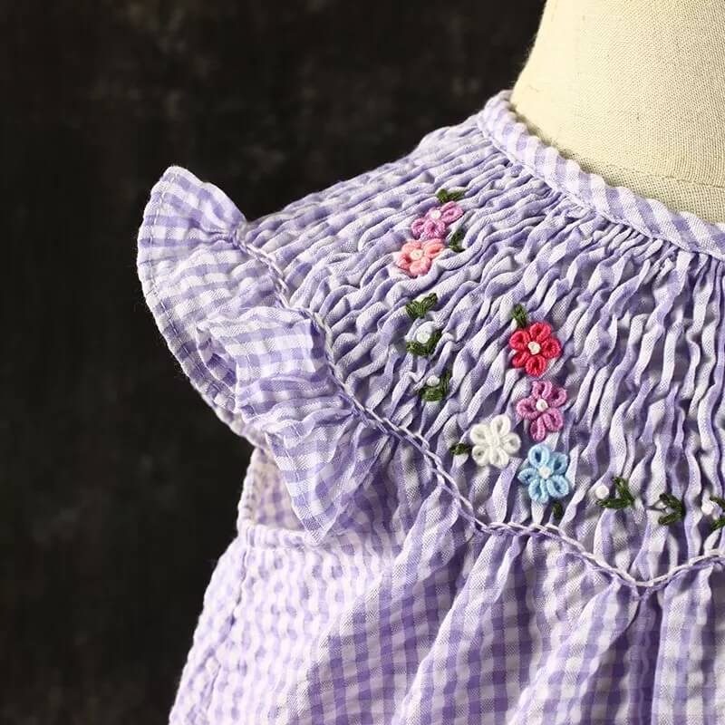 Purple Hand Smocked Bishop Dress,2T to 7T.