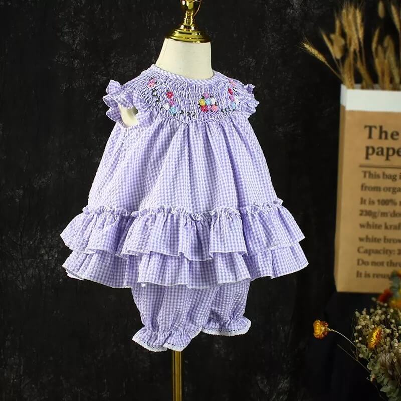 Purple Hand Smocked Bishop Dress,2T to 7T.