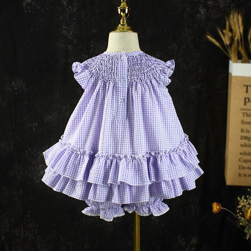 Purple Hand Smocked Bishop Dress,2T to 7T.