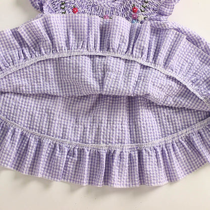 Purple Hand Smocked Bishop Dress,2T to 7T.