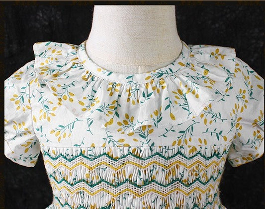 Floral Hand Smocked Dress,12M to 6T.