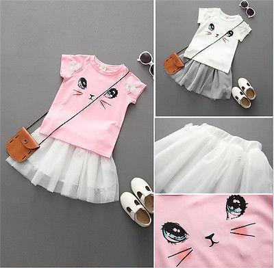 Cat Print Short Sleeve T-shirt & Tutu Skirt - Dream Town Store