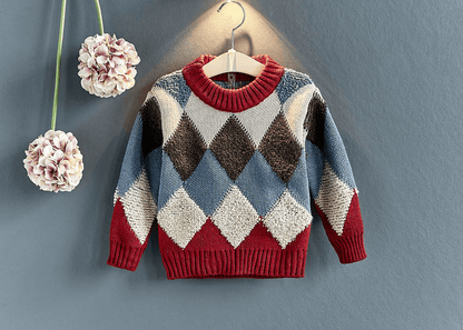 Unisex Cozy O-Neck Sweater,Red/White,3T to 7T.