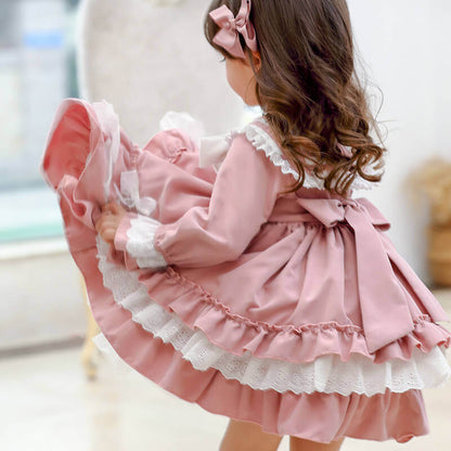 Spanish style Lolita Dress with bows, Pink/Blue, 12M to 5T.