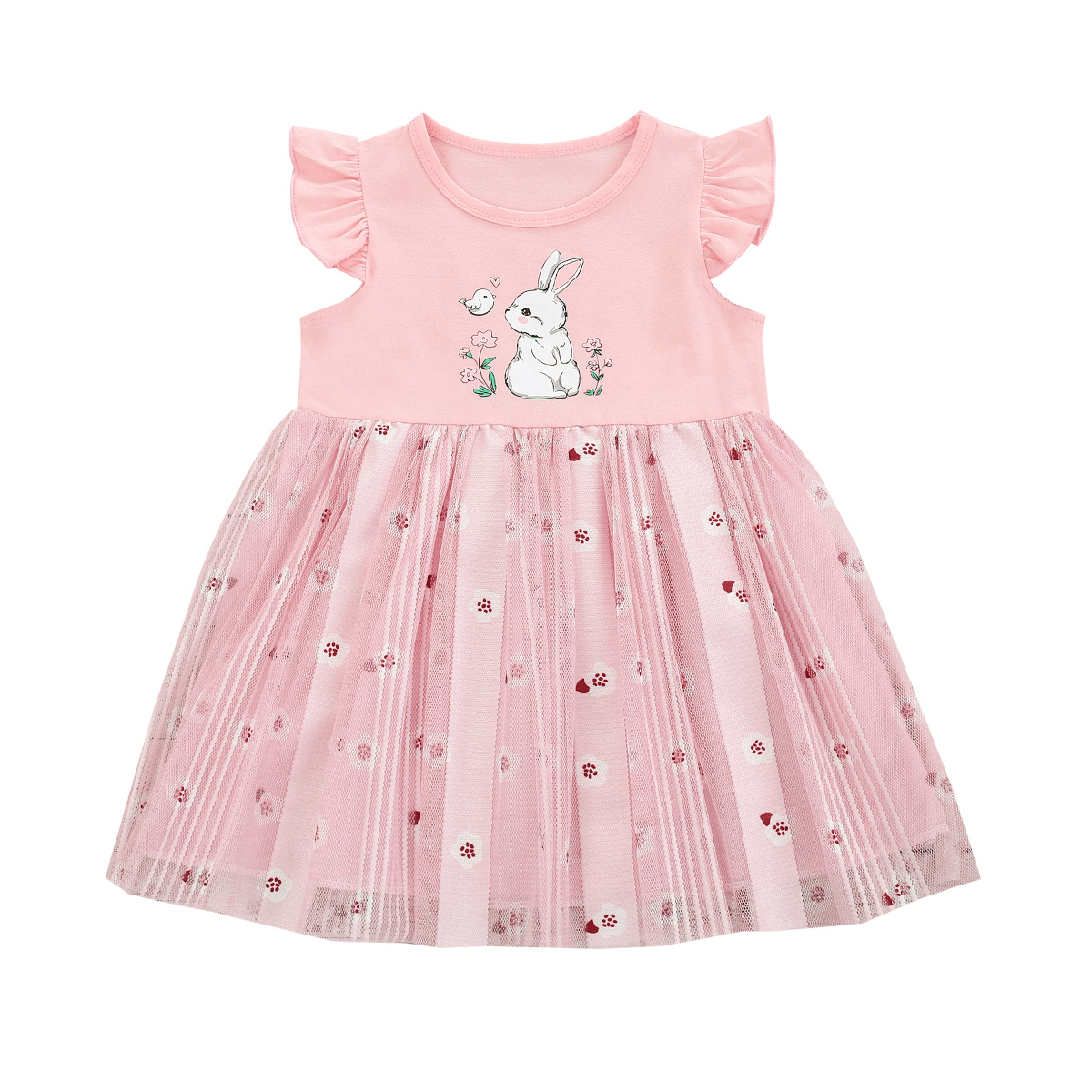 Cute Bunny Print Easter Dress,2T to 6T.