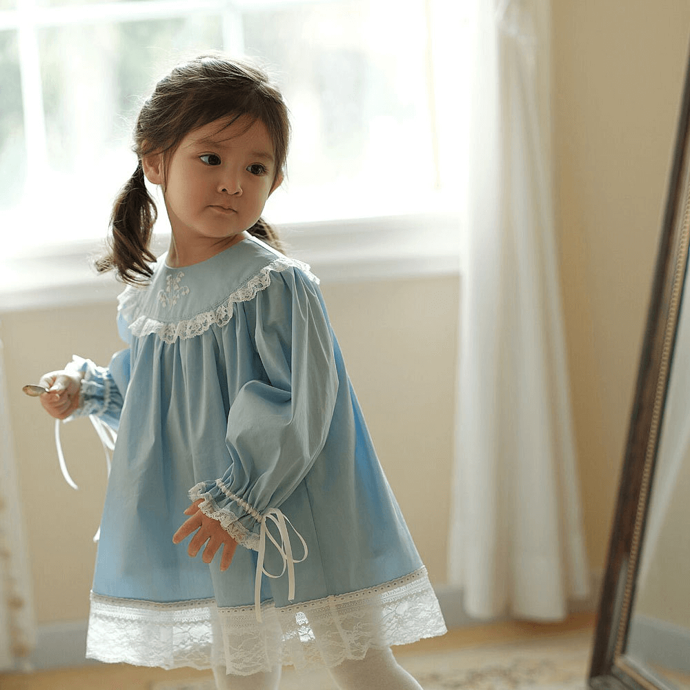 Adorable Blue Embroidered Heirloom Dress,12M to 8T.